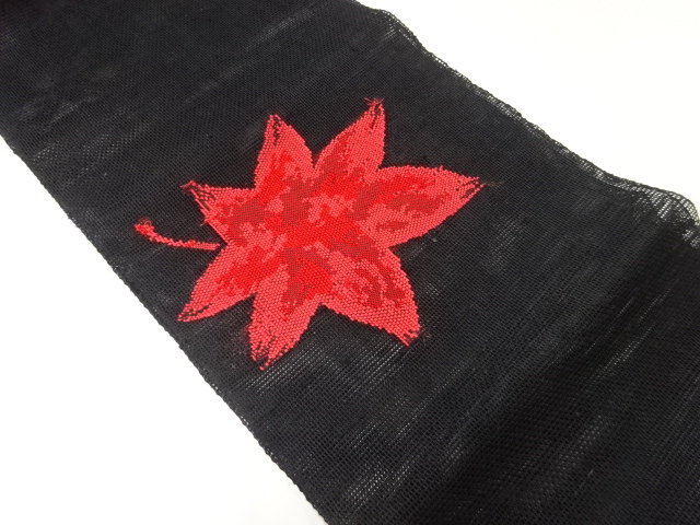 アンティーク　紗紬楓模様織出し名古屋帯